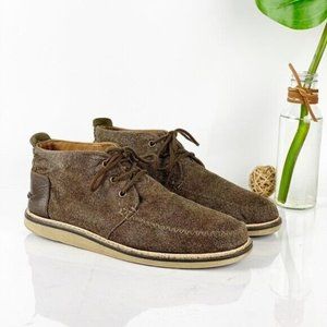 Toms Men's Chukka Boot Size 9 Canvas Leather Brown Lace Up Casual Brown Moc Toe